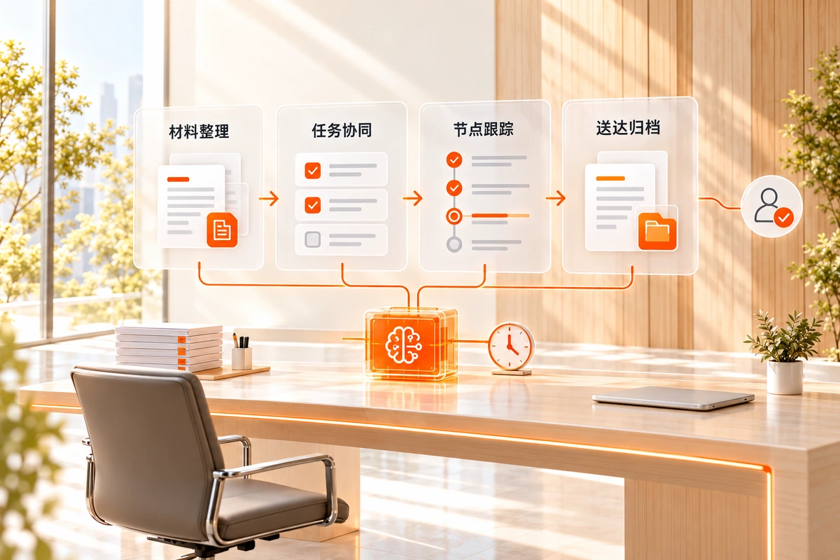 AI联动材料整理、任务协同、节点跟踪和送达归档的自动化流程