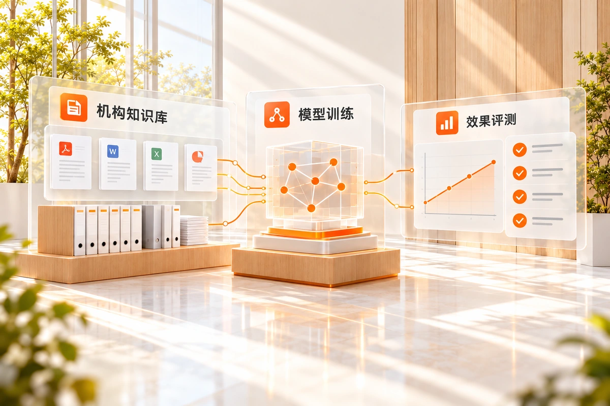 机构知识库连接AI模型训练与效果评测的工作场景